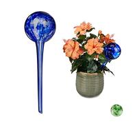 Relaxdays Watering Globes Set of 2, Regulated Plant Irrigation for Office & Holiday, Glass, Ø 9 cm, Blue