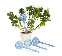Relaxdays Watering Globes, Set of 4, Regulated Irrigation, 2 Weeks, Pot Plants, Plastic Sphere, Bulb, Blue