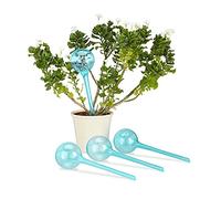 Relaxdays Watering Globes, Set of 4, Regulated Irrigation, 2 Weeks, Pot Plants, Plastic Sphere, Bulb, Light Blue