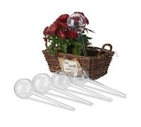 Relaxdays Watering Globes, Set of 5, Plant Irrigation Stakes, for Office & Holiday, Plastic, 250 ml, 28 x 8 cm, Clear, 28 x 8 x 8 cm