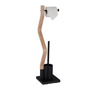 Relaxdays WC Accessories Set, Standing Toilet Paper, Replaceable Brush & Holder, 75x18.5x18.5cm, Black/natural, Steel
