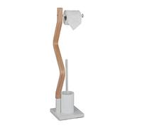 Relaxdays WC Accessories Set, Standing Toilet Paper Holder, Replaceable Brush & Holder, 75x18.5x18.5cm, White/natural