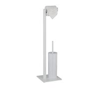 Relaxdays WC Accessories Set, Standing Toilet Paper, Replaceable Brush & Holder, HxWxD: 72 x 20 x 20 cm, White, 100% steel