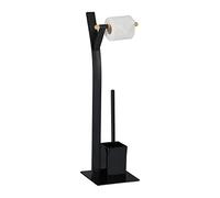 Relaxdays WC Accessories Set, Standing Toilet Paper, Replaceable Brush & Holder, HWD: 73x20x20 cm, Black/natural, Wood