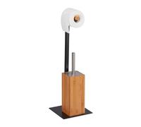 Relaxdays WC Accessories Set, Toilet Brush & Paper Roll Holder, Bamboo & Metal, HWD: 60 x 20 x 20 cm, Natural/Black