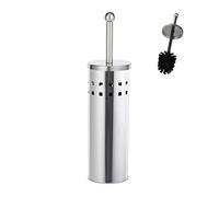 Relaxdays WC Accessory Set, Toilet Holder, Exchangeable Brush Head, Freestanding, Stainless Steel, Silver/Black, 39 x 10 x 10 cm