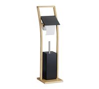 Relaxdays WC Set, Standing Toilet Paper, Brush with Holder, Bathroom Accessory, 74 x 20 x 20 cm, Black/Natural, Bamboo