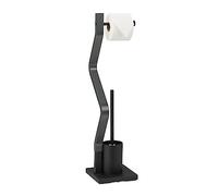 Relaxdays WC Set, Standing Toilet Paper, Brush with Holder, Bathroom Accessory, 75 x 18.5 x 18.5 cm, Black/Grey, Steel