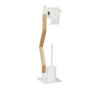 Relaxdays WC Set, Standing Toilet Paper, Brush with Holder, Bathroom Accessory, 76 x 20 x 20 cm, White/Natural, Fibreboard