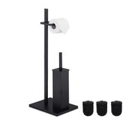 Relaxdays WC Accessory Set, Standing Toilet Paper & Brush Holder, incl. 3 Replacement Heads, 72.5 x 27.5 x 21.5cm, Black, Steel