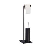 Relaxdays WC Set with Paper Roll Stand, Toilet Brush & Holder, Bathroom Accessories, HxWxD: 72.5 x 20 x 20 cm, Black, Steel