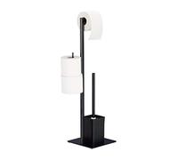 Relaxdays WC Set with Paper Roll Stand, Toilet Brush & Holder, Bathroom Accessories, HxWxD: 72 x 25 x 20 cm, Black