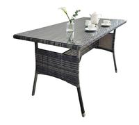 Relaxdays Weatherproof Polyrattan Garden Table with Glass Top, Rectangular Dining, 70×100×60 cm, Grey