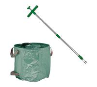 Relaxdays Weeder with Garden Waste Bag, Self Standing, Foldable, Waterproof, Weed Cutter Long Handle, 99 cm, Green, Aluminium, 99 x 21.5 x 4 cm