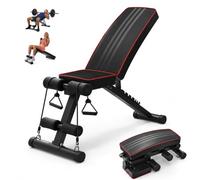 Relaxdays Weight Bench, max. 150 kg, foldable, adjustable, 2 bands, black | Backrest, PU leather, foot rollers, height 47-122 cm, flat & incline bench, sit-up trainer, resistance bands