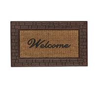 Relaxdays Welcome Bricks Doormat Coir Rubber, 40 x 60 cm, Door Mat Inside & Outside, Non-Slip Wiper, Brown/Coir