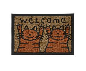 Relaxdays Welcome Cats Cute Kitties Doormat, 40 x 60 cm, Door Mat Inside & Outside, Non-Slip Wiper, Coir/Black, Coco, 60x40cm