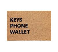 Relaxdays Welcome Coir Doormat, Reminder Key Phone Wallet Mat, Shoe Scaper, Weatherproof, HxW: 40x60 cm, Natural/Black, Coco, 60x40 cm