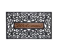 Relaxdays Welcome Doormat, Cast Iron Look, Outdoor Dirt Catcher, 75 x 45 cm, Black and Gold
