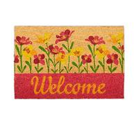 Relaxdays Welcome Flowers Doormat Coir, 40x60 cm, Door Mat Inside & Outside, Non-Slip, Rectangular, Coir/Red