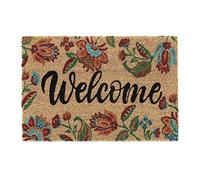 Relaxdays Welcome Flowers Doormat Coir Rubber, 40 x 60 cm, Door Mat Inside & Outside, Multicoloured