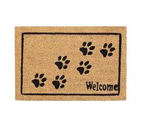 Relaxdays Welcome Paw Prints Doormat Coir Rubber, 40 x 60 cm, Door Mat Inside & Outside, Non-Slip, Natural Coir/Black