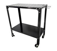 Relaxdays Welding Table with Castors, Perforated Steel Workbench, 91.5x88x46 cm, Black