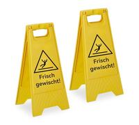 Relaxdays Wet Floor Sign Set of 2, Foldable A-frame, Double-sided, Plastic, Yellow, 59 x 29 x 23 cm