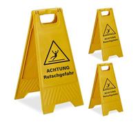 Relaxdays Wet Floor Sign Set of 3, Foldable, Double-Sided, Plastic, Yellow, 59 x 29 x 23 cm