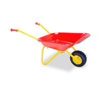 Relaxdays Wheelbarrow, Non-Slip Handles, H x W x D: 43 x 74 x 36 cm, Metal, Plastic, Children's Drawer, red, Iron