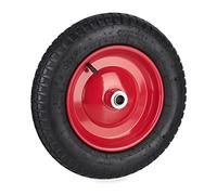 Relaxdays Wheelbarrow Tyre, 3.00-8, Pneumatic Spare Wheel, Steel Rim, with Valve, Supports up to 100 kg, Black/Red, Rubber, 3.5-8