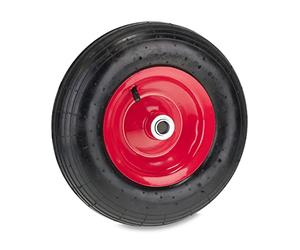 Relaxdays Wheelbarrow Tyre, 3.50-6, Pneumatic Spare Wheel, Steel Rim, with Valve, Supports up to 120 kg, Black/Red