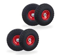 Relaxdays Wheelbarrow Tyres, Set of 4, Puncture-Proof Rubber, 4.1/3.5-4", up to 150 kg, 260x85mm, Spare Wheel, Black/Red, 26 x 26 x 8.5 cm