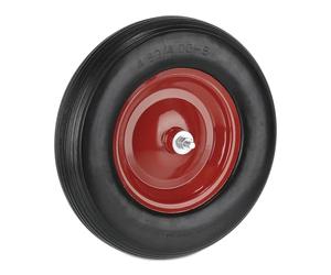 Relaxdays Wheelbarrow Wheel 4.80 4.00-8, Solid Rubber, Steel Rim, with Axle, Puncture-Resistant Spare Wheel, Black/Red