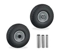 Relaxdays Wheelbarrow Wheel, Set of 2, 3.00-4 Size, Pneumatic Tyre, Solid Rubber, Steel Rim, 3 Adapters, Black/Grey, 3-4