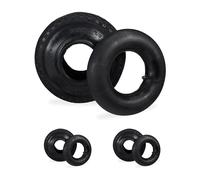 Relaxdays Wheelbarrow Wheel with Inner Tube, Set of 3, Spare Tyres 3.00-4, Sack Truck, Studded Tread, upto 200 kg, Black, Rubber, 3-4"