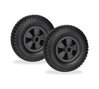 Relaxdays Wheelbarrow Wheels 2.50-4, Set of 2, Solid Rubber, Black | Plastic Centre, up to 80 kg, Replacement Tyre