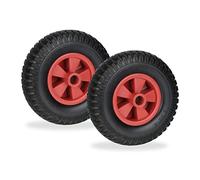 Relaxdays Wheelbarrow Wheels 2.50-4, Set of 2, Solid Rubber, Plastic Centre, up to 80 kg, Replacement Tyre, Black/Red, 2.5-4