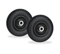 Relaxdays Wheelbarrow Wheels 2.50-4, Set of 2, Solid Rubber, Steel Rim, up to 80 kg, Replacement Tyre, Black
