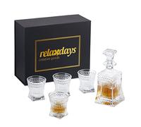 Relaxdays Whisky Decanter Set, 5-Piece, Whiskey Carafe 500 ml, 4 Glasses 240 ml, Cognac, Gift Box, Transparent