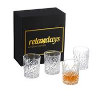 Relaxdays Whisky Glasses in Set of 4, Gift Box, Abstract Pattern, Bar Accessories Rum, HxD: 10x8 cm, Transparent, 10x8x8cm
