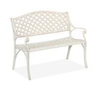 Relaxdays Garden Bench, 2-Seater, Balcony & Patio, Cast Aluminium, 83x103x64 cm, Antique, Outdoor Furniture, White/Gold