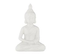 Relaxdays Sitting Buddha Statue, 18 cm Tall, Garden Ornament, Figurine, Weatherproof & Frostproof, Indoor Decor, White, Ceramics