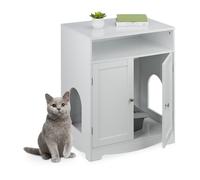 Relaxdays Litter Box Enclosure, Cat Cabinet, 2 Side, Open Shelf, HWD: 73.5 x 60 x 43.5 cm, Ped Den, White, Metal, Fibreboard