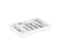 Relaxdays Cutlery Drawer Tray, Extendable, Variable Width, 5 - 7 Compartments, Bamboo Organiser, HWD: 5x48x33.5cm, White
