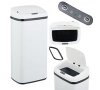 Relaxdays Trash Can with Sensor, 40 L, Electric Lid, Bag Holder, Kitchen Rubbish Bin, White, 80% steel 20% plastic, 40L