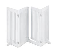 Relaxdays Safety Gate with Door, Retractable, Stable Feet, Children & Pets, Free-Standing Barrier, HxW: 92x206 cm, White, Fibreboard
