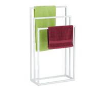 Relaxdays Rack, 3 Rails, H x W x D: 82.5 x 46 x 21 cm, Standing Towel Holder, Steel, White