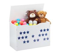 Relaxdays Toy Chest with Lid, Storage for Children, Star Design, also as a Sitting Bench, HWD: 40x60x30 cm, White/Blue