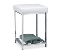 Relaxdays White Upholstered Stool with Shelf